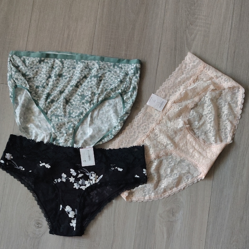 Auden Trio Bikini Briefs in Mint Green, Blush, and Black